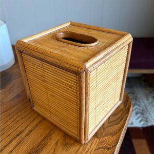 Vintage Bamboo Tissue Box Cover Boho Coastal Bathroom Decor